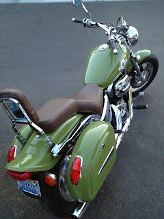 Army green motorcycle restoration with Spraymax