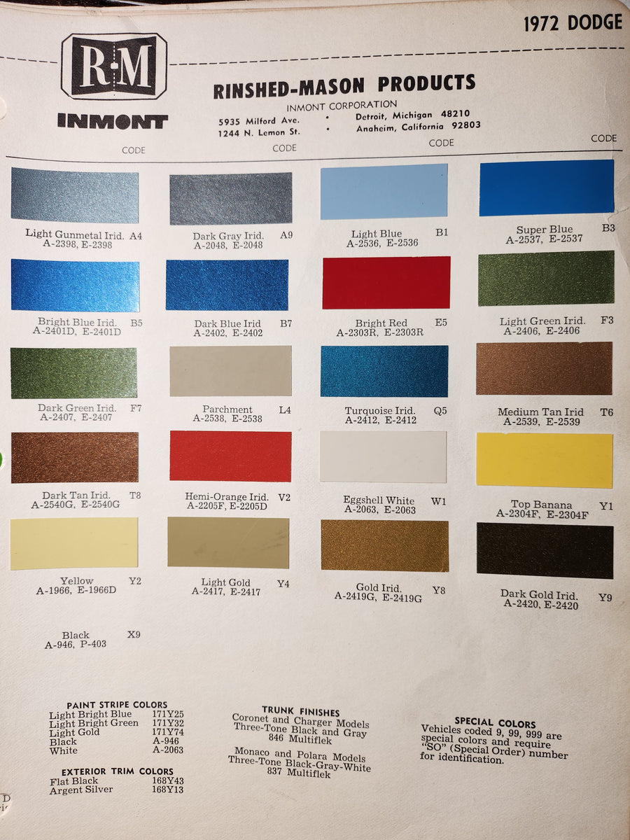 Dodge Color Code Pca 1970's Dodge Paint Colors – 66 Auto Color