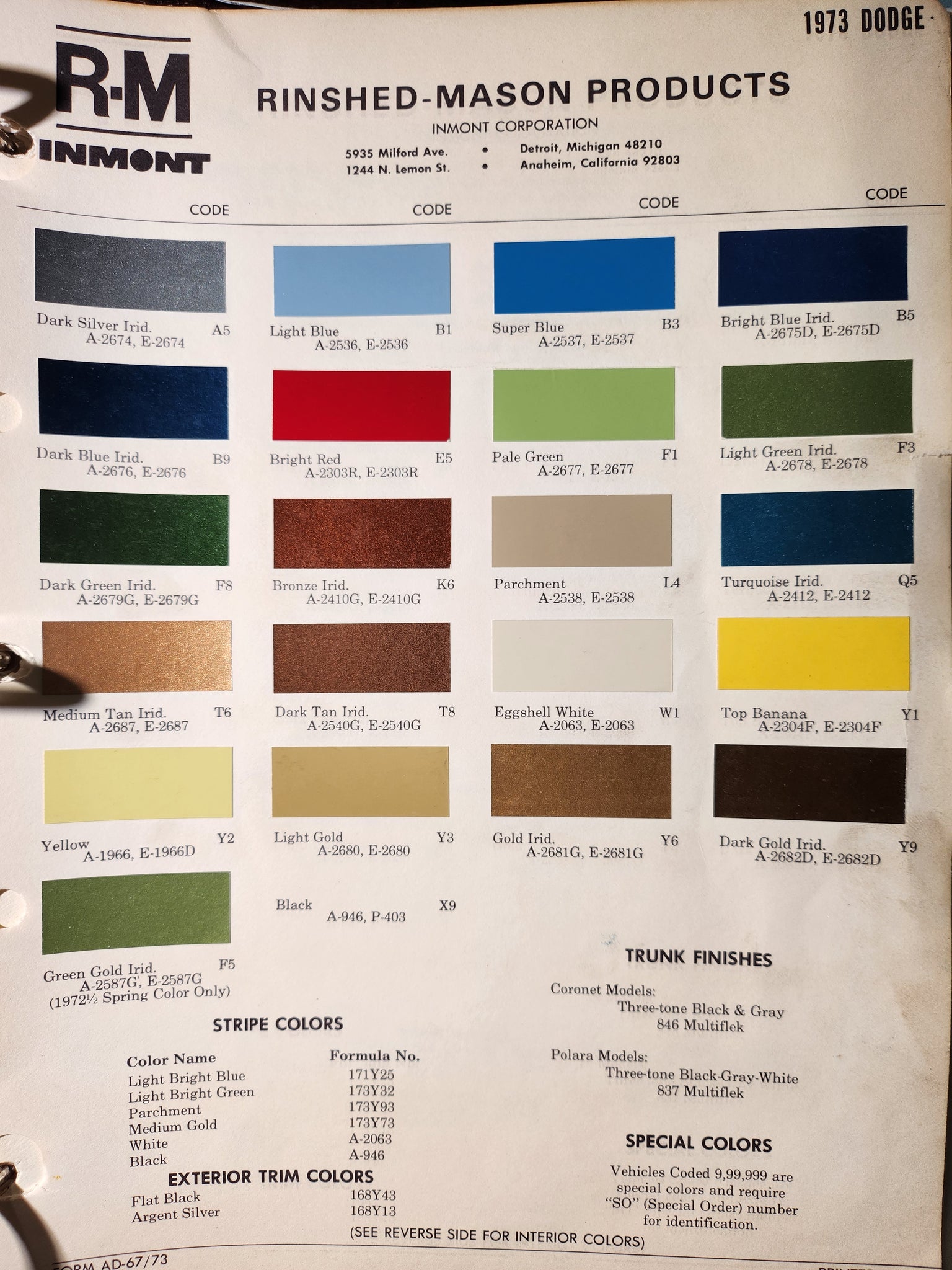 1970's Dodge Paint Colors – 66 Auto Color