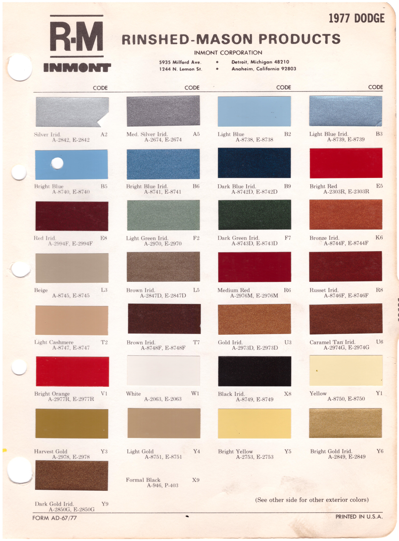Dodge Color Code Red Paint 1970's Dodge Paint Colors – 66 Auto Color